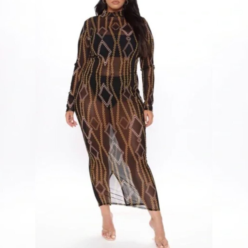 Covered In Chains Mesh Maxi Dress – Black/Gold – Daring & Dramatic
